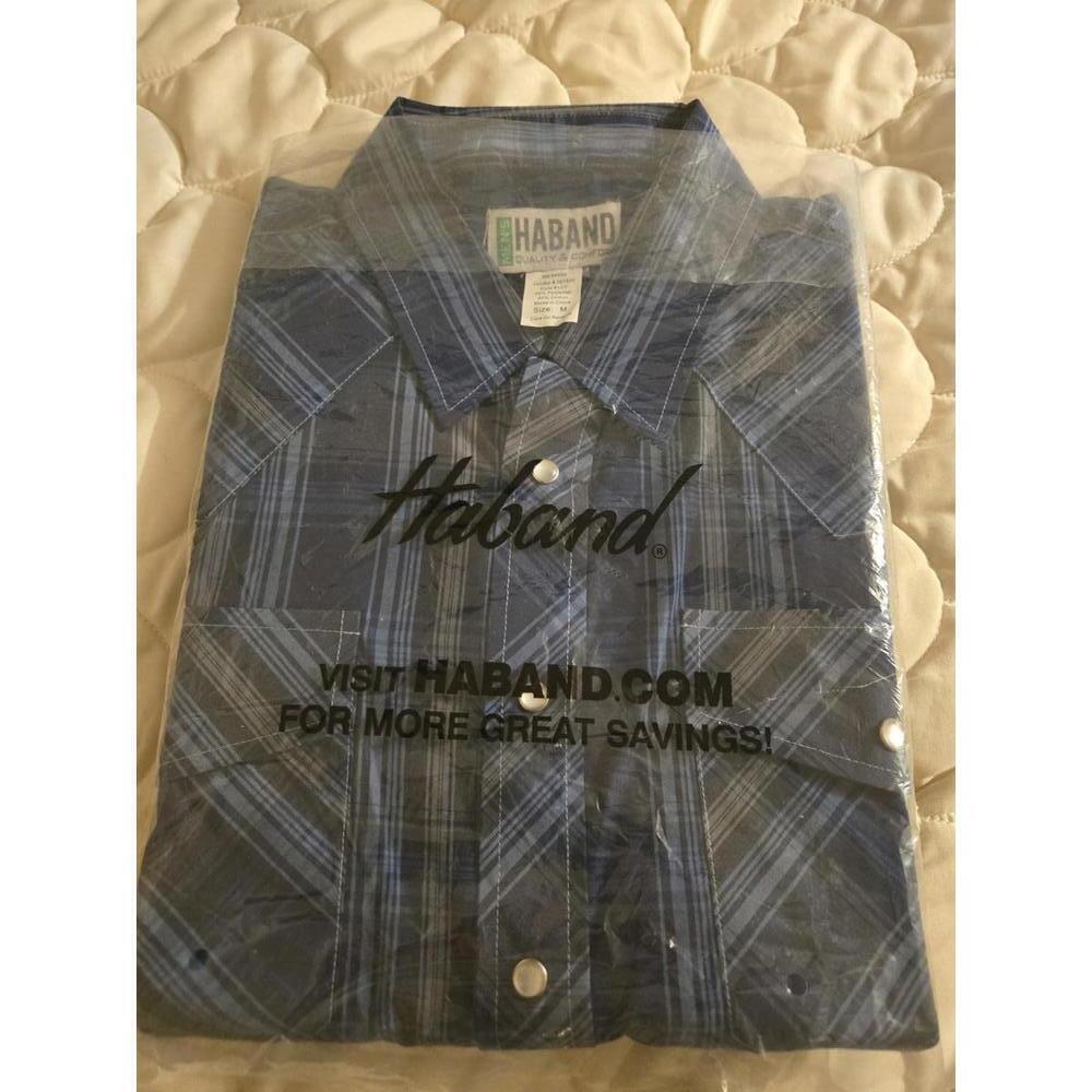 Haband Men's Blue Plaid western with pearl snaps